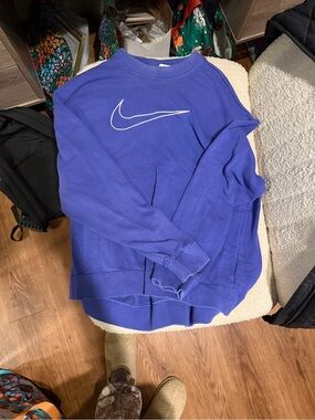 Nike Men's Bright Blue Crewneck Sweatshirt with White Swoosh